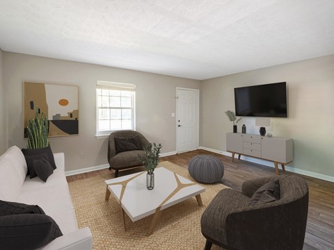 a living room with a couch and a coffee table